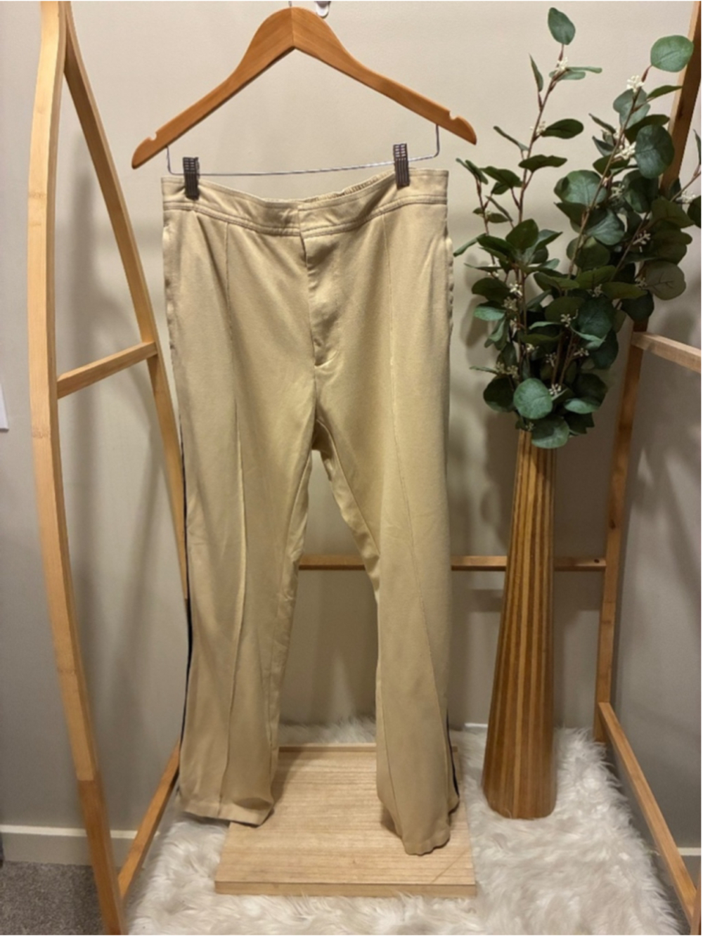 Zara Tan Pants with Navy Side Stripe